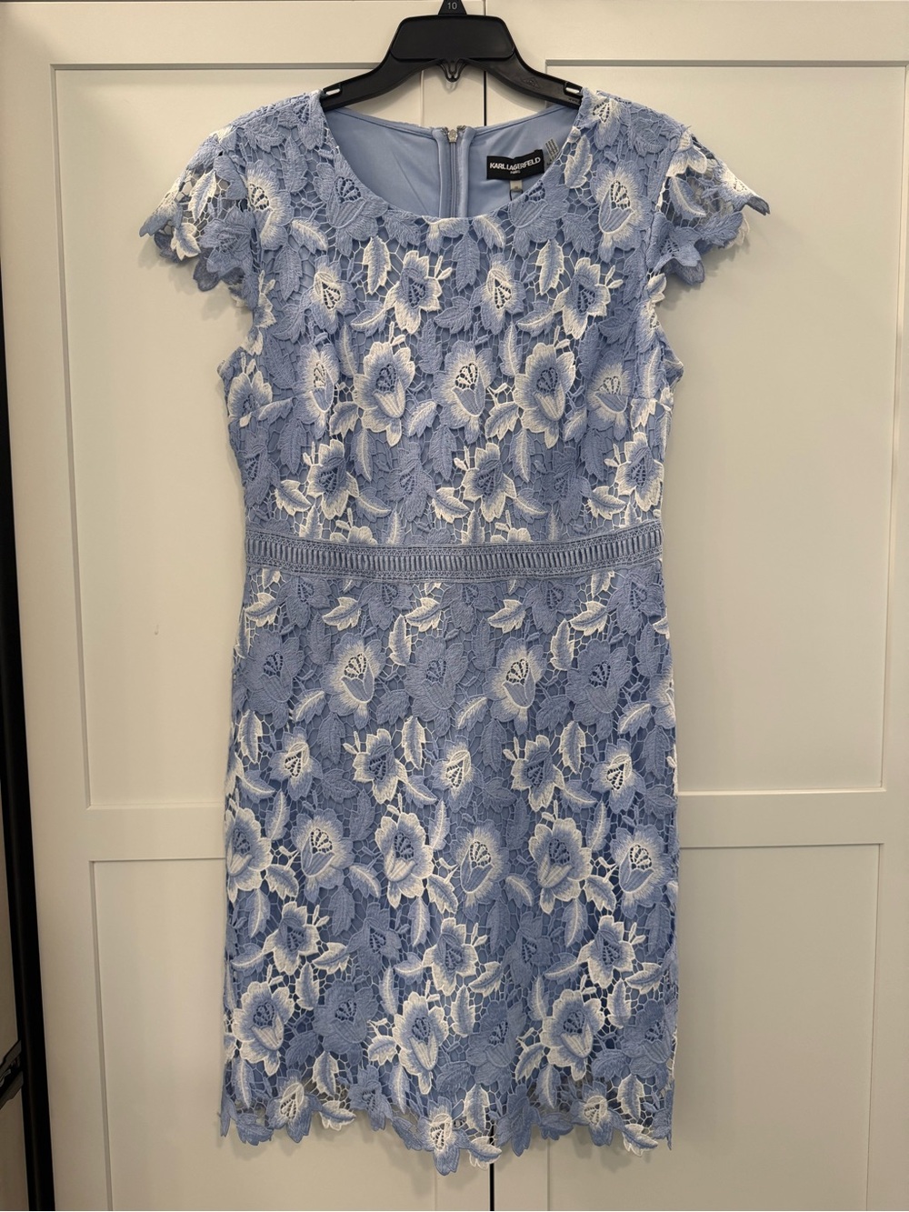 Karl Lagerfeld Powder Blue and White Floral Lace Midi Dress NWT, 10